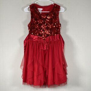 Bonnie Jean Fit & Flare Dress Kid Girls 16 Red Sequin Layered Casual